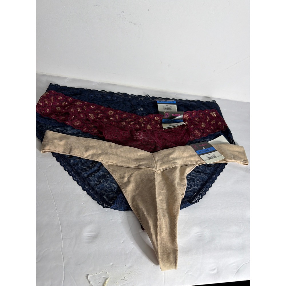 No Boundaries 3 Pack Panties Thong Hipster Lace Seamless XXXL 3X 10 Blue Red Tan